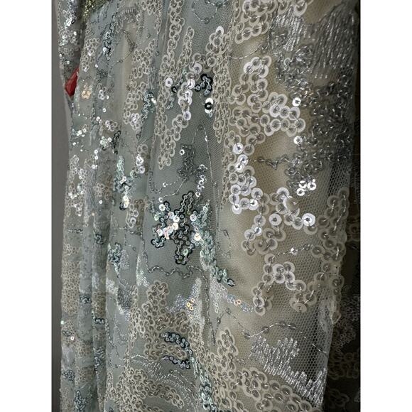 MAC DUGGAL Platinum Sequined 3/4 Sleeve Knee-Length Ball Gown 12460 Size 8 - Picture 11 of 11